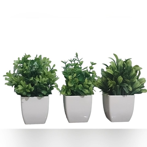 3 Artificial Plant Set Shelf Plants NEW Fake Plants White Planters SET - Picture 9 of 14